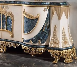 Royal Luxury Solid Teak Wood <b>Console</b> <b>Table</b> Triple Oval Mirror Set <b>Gold</b> Carved Sideboard Cabinet Living Room Buffet Furniture - Product Image 2