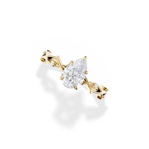 Anillo de compromiso de oro de 14 quilates con diamante talla pera para mujer, engaste de púas, estilo floral - Product Image 1