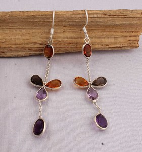Natural Multi Gemstone <b>Earrings</b> 925 <b>Sterling</b> <b>Silver</b> Jewelry Mixed Stone <b>Dangle</b> <b>Earrings</b> Vintage Style Colorful Gemstone <b>Earrings</b> - Product Image 4
