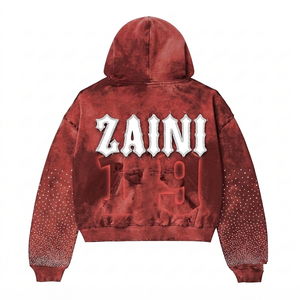 Sweat à capuche zippé pour homme, 320 GSM, 80% coton, 20% polyester, polaire tissé, hiver, rose, broderie personnalisée, strass, impression premium - Product Image 2