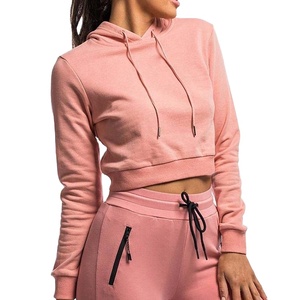 Women's 100% Cotton Polyester Fleece Cropped Hoodies Set with Embroidered Front Logo <b>Drop</b> Shoulder Fitting Full Sleeve Length - Product Image 3