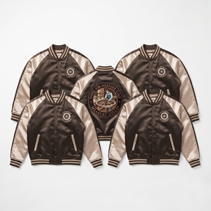 Wholesale B2B Supplier Navy Silver Satin Varsity Jacket Zip Up Custom Embroidered Nocturnal Dial Collective Baseball <b>Coat</b> - Product Image 6