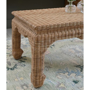 Table basse en rotin faite à la main, style côtier, mobilier moderne pour salon, plateau en osier, couleur naturelle - Product Image 6