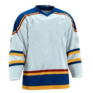 Maillot de hockey sur glace pour homme, col en V, rayures rouges et blanches, polyester, évacuation de l'humidité, coupe classique, toutes saisons, manches trois quarts - Product Image 5