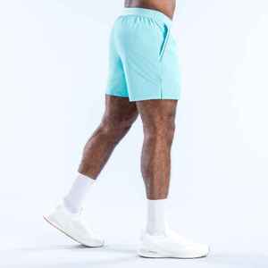 Shorts décontractés pour hommes, bleu clair uni, taille élastique, avec bande latérale, séchage rapide, tricotés, taille mi-haute, OEM - Product Image 3