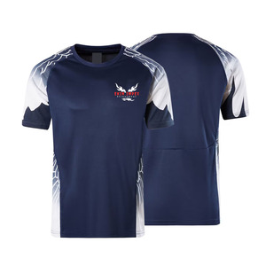 T-shirt sportif bleu marine à manches courtes pour homme avec imprimé motif blanc, tissu tricoté à séchage rapide, col rond, coupe classique, t-shirts personnalisés - Product Image 1