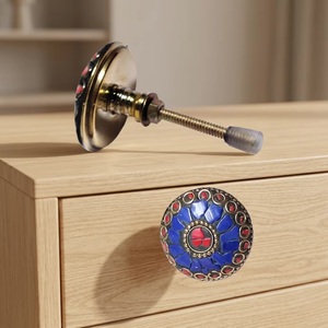 Industrial Brass Cabinet Knob Round Mosaic Blue <b>Red</b> Design Home Decor <b>Accessory</b> - Product Image 3