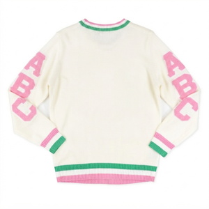 Cárdigan Personalizado con Cuello en V para Hermandades, Logotipo de Chenilla, Letras Griegas, Estilo Preppy, Suéter Tejido de Manga Larga para Mujer - Product Image 2