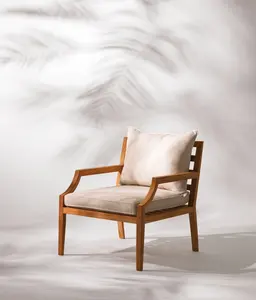 Sillón Chaise Longue de Madera de Teca Reciclada de Alta Gama, Diseño Moderno, Relleno de Espuma, Cubierta de Tela, para Uso en Interiores/Exteriores, Sala de Estar, Villa - Product Image 1
