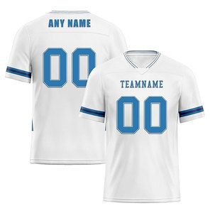 Camiseta de Fútbol Americano Personalizada Azul y Dorado Sublimada con Cuello en V, Manga Corta, Absorbente de Humedad, para Hombre Adulto, Nombre y Número del Equipo - Product Image 3