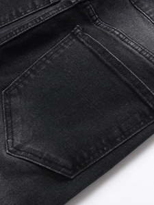 Pantalones Cortos Bermuda de Mezclilla Azul Oscuro para Hombre, Cintura Media, Cierre de Botones, Estilo Casual Desgastado, 100% Algodón Tejido - Product Image 4
