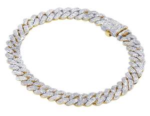 Pulsera de Cadena con Diamantes Pavé Chapada en Oro de 18K de Lujo, Corte Brillante Redondo, Microincrustaciones, Joyería de Eslabones para Uso Diario Masculino - Product Image 1