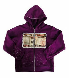 Sudadera con Capucha Morada con Cierre y Estampado Top Secret, Detalle de Pedrería, Estilo Casual Unisex para Otoño - Product Image 2