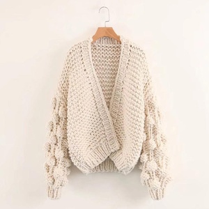 Women Knitted Poncho <b>Cardigan</b> Long Sleeve Batwing O-Neck Solid Color <b>Thick</b> Acrylic Casual Autumn Outerwear Open Front - Product Image 5