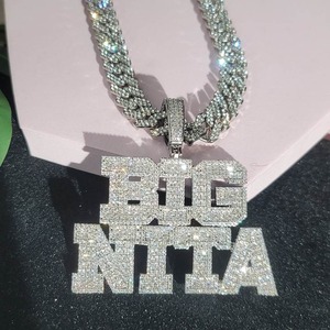 OEM Custom Stylish Varsity Letter Pendant Necklace Diamond 925 Sterling <b>Silver</b> Luxury Hip Hop Jewelry Women's Party - Product Image 2