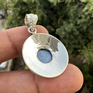 Colgante de Angelita de Plata de Ley 925 Hecho a Mano, Vintage, con Cabujón Circular Natural y Medallón de Alambre Trenzado, Colgante de Destaque - Product Image 5