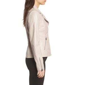 Veste en cuir pour femme avec doublure en coton tricoté imprimée sur mesure, en véritable peau de mouton, style motard, manteau d'extérieur - Product Image 3