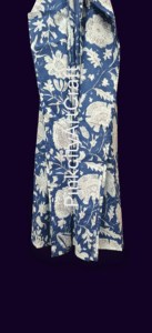 Indigo Blue Cotton <b>Kaftan</b> Dress with Jaipuri Hand Block Floral Prints, Summer Loungewear Resort Wear V-Neck Loose Fit <b>Maxi</b> Dress - Product Image 4