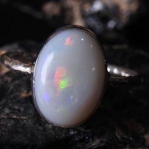 Australian Solid <b>Opal</b> Bezel Setting Wedding <b>Ring</b>-<b>Silver</b>-October Birthstone-5US Size-Handmade Jewelry Gift for Her-PMEGEMSBEADS - Product Image 1