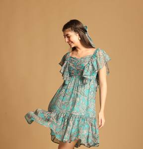 Vestido Asequible para Mujer, Color Azul Pavo Real, Corte Ajustado y Evase, Mini Vestido Informal para Uso Diario, Disponible en Cantidad al por Mayor - Product Image 1