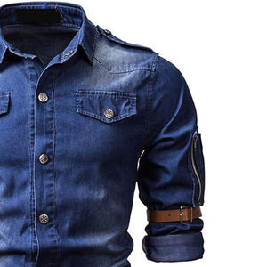 Veste en jean marine pour homme style 2026, chemise en jean décontractée et tendance, fabriquée au Pakistan - Product Image 2