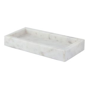 Plateau rectangulaire profond en marbre blanc, très demandé, plateau de rangement décoratif, plateau organisateur multi-usages, décoration moderne, qualité supérieure, naturel. - Product Image 1