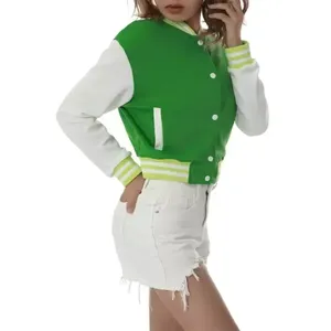 Veste universitaire matelassée respirante en cuir de vachette fini pour femme, à manches longues, style crop top décontracté - Product Image 6