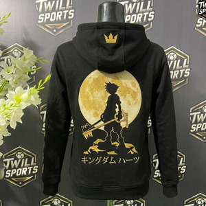 Sudadera con Capucha Unisex Negra de Felpa Twill, Diseño Oversize con Logotipo de Corona Dorada y Mangas con Estampado de Tablero de Ajedrez, Ropa Casual de Invierno - Product Image 3