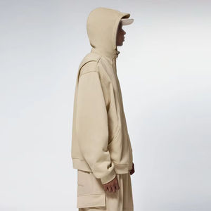 เสื้อฮู้ดซิปหนาพิเศษสำหรับผู้ชาย สไตล์ลำลอง ทรงโอเวอร์ไซส์ สีดำล้วน ผ้าฟลีซหนานุ่ม พร้อมลายปักตัวอักษร - Product Image 3