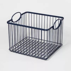 Best Sale Black Iron Wire Storage <b>Basket</b> With Oval Wooden Base Metal Pantry Organizer For Fruits Vegetables And Kitchen Home - Product Image 6