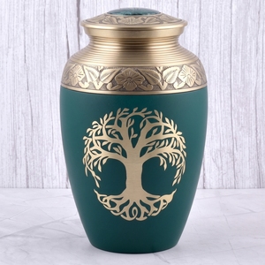 Urna Funeraria de Latón Mate Rosa para Adultos con Diseño de Árbol de la Vida Plateado para Cenizas Humanas, Urna Conmemorativa para Funeral - Product Image 2