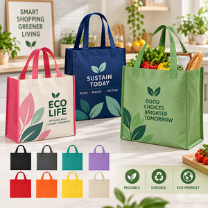Bolsa de Mano Reutilizable de Tela No Tejida con Diseño de Hojas, Asa Larga, Ecológica y Reciclable para Compras y Negocios, Salva Nuestro Planeta - Product Image 3