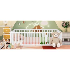 Letto a pavimento in legno Queen Size per bambini, bianco, con recinzione e porta (Vecchio SKU WF289663AAK) - Product Image 4