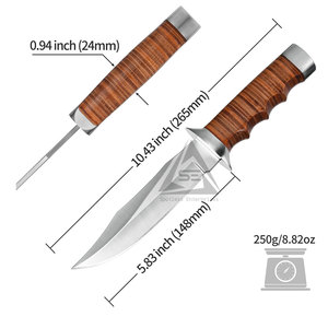 Cuchillos de hoja fija multiusos con mango de madera para bricolaje al por mayor - Herramientas de exterior de acero inoxidable de Damasco de alta resistencia personalizables OEM - Product Image 4