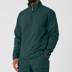 High Quality Two Piece Green Color Hooded Casual Jacket <b>Set</b> Drawstring Closure Breathable Unisex Nylon Polyester Streetwear - Product Image 5