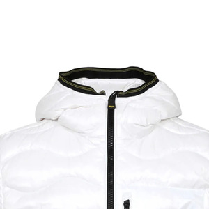 <b>Men's</b> <b>White</b> Hooded Canvas Puffer Jacket Breathable Outdoor Winter <b>Coat</b> Polyester Filled Windproof Casual Zipper Front Logo - Product Image 2