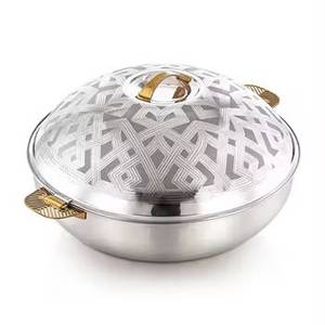 Olla para calentar alimentos de madera premium, blanca, con diseño floral, tapa con asa dorada, plegable y ecológica. - Product Image 2