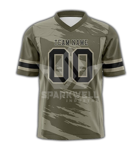 Maillot de football américain personnalisé imprimé par transfert thermique, grande taille, col en V, camouflage, maille respirante, manches courtes, pour homme, avec logo d'équipe sur le devant - Product Image 6