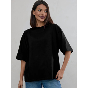 Camiseta de Verano para Mujer al por Mayor, de Alta Calidad, Sencilla, Casual, Holgada, Cómoda, Transpirable, de Algodón Ecológico, Estilo Informal - Product Image 1