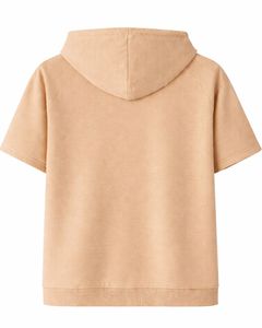 Haut à capuche beige à manches courtes pour homme, pull décontracté, t-shirt léger d'été, streetwear en mélange de coton avec poche kangourou - Product Image 2