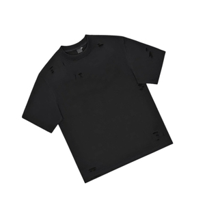 เสื้อยืดโอเวอร์ไซส์ขาดๆ แบบดิสเทรส ผ้าคอตตอนหนา สกรีนโลโก้ได้ สตรีทแวร์ลำลอง ยูนิเซ็กส์ คุณภาพสูง โรงงาน OEM ผู้ผลิตเสื้อยืดขายส่ง - Product Image 3