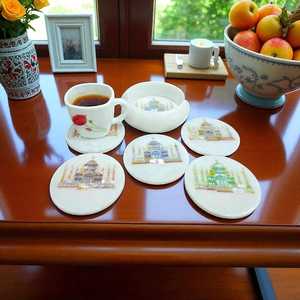 Sous-verres en marbre floral d'Agra, ensemble de sous-verres en pierre faits à la main - Product Image 4