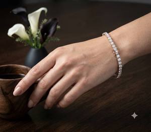 กำไลข้อมือเพชรทรงกลมคลาสสิก เพชรเลี้ยงในห้องปฏิบัติการ ดีไซน์ทันสมัย เหมาะสำหรับงานแต่งงาน ชุบโรเดียม ทองคำแท้ 10K น้ำหนัก 15 กรัม แบบหนามเตย สำหรับทั้งชายและหญิง - Product Image 3