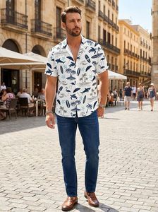 Chemise décontractée à manches courtes pour homme, imprimé tropical hawaïen amusant, chemise boutonnée unisexe - Product Image 5