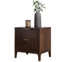 Table de chevet Miereta en bois d'acajou avec deux tiroirs, design moderne, idéale pour appartement, meuble de chambre à coucher