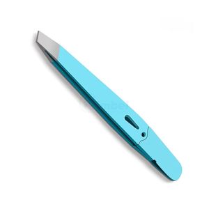Pince à épiler sourcils bleue à revêtement, prise large, en acier inoxydable, précision, pour le visage, fabricant OEM - Product Image 4