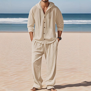 <b>Men</b> Linen Long Sleeved <b>Shirt</b> And Pants Set Breathable Outdoor Leisure Hiking <b>Beach</b> Sports Clothing Perfect Summer Set Designed - Product Image 4