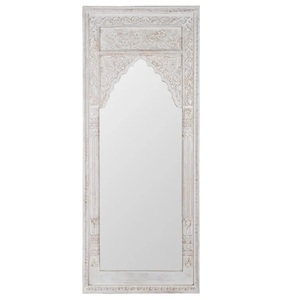 Rustic Hand Carved Wooden Full Length Mirror <b>Antique</b> Arch <b>Frame</b> for Modern Farmhouse Bedroom Entryway Decor - Product Image 2