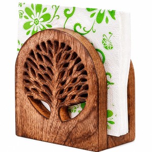 Porta Servilletas Rústico de Madera de Mango con Bordes Tallados, Venta al Por Mayor - Product Image 1