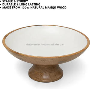 Cuenco de madera de alta calidad para servir, cuenco de ensalada redondo con estampado de esmalte para servir frutas al por mayor de La India - Product Image 3